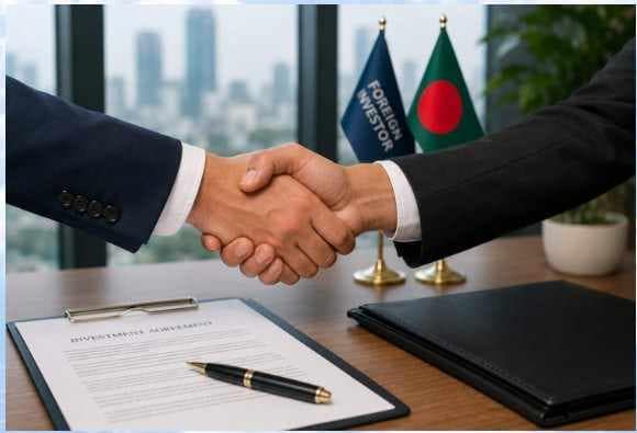 Foreign investor signing an investment agreement in Bangladesh