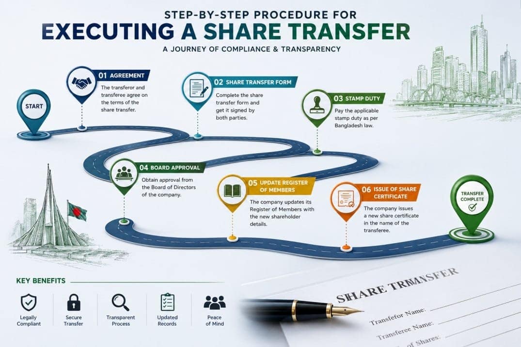 Company share transfer execution process from agreement to share certificate issuance