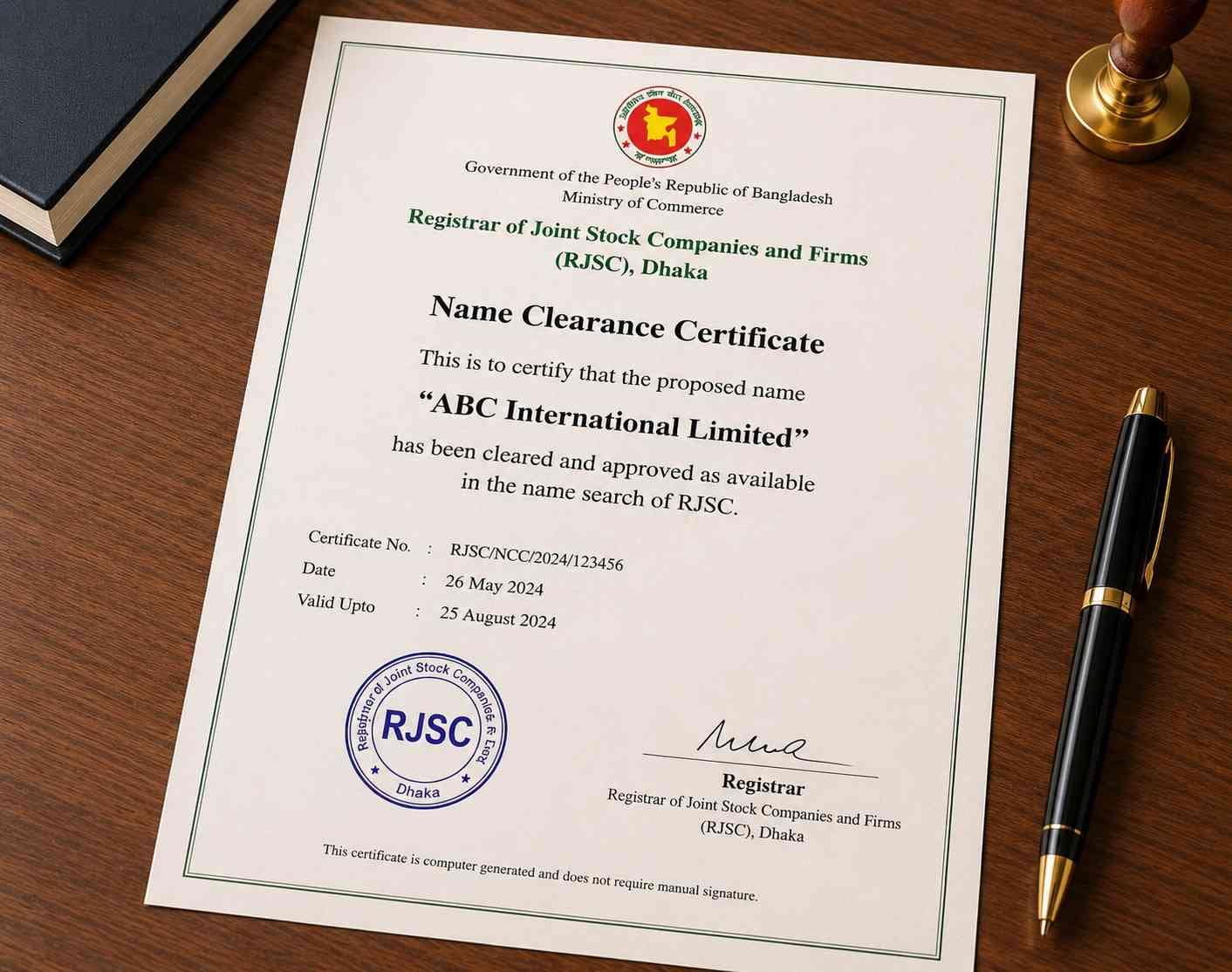 RJSC name clearance certificate for company registration in Bangladesh