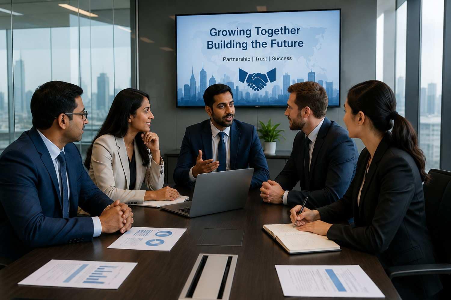 Business partners discussing company registration and growth in Bangladesh