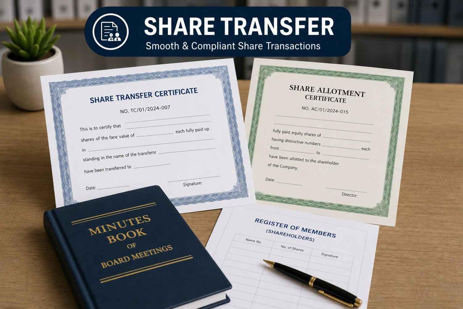 Share transfer and share allotment certificates for RJSC company registration